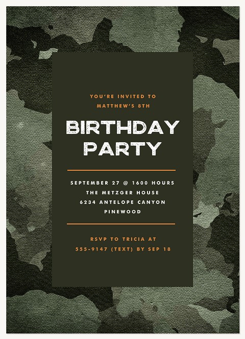 Camo Border Kids Birthday Invitations
