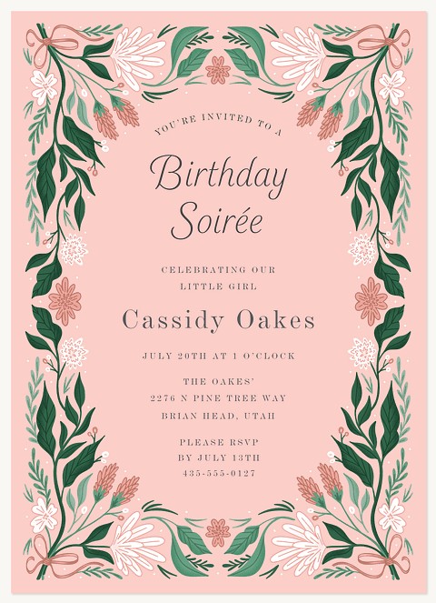 Delicate Floral Kids Birthday Invitations