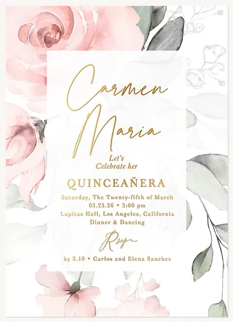 Watercolor Flowers Quinceañera Invitations