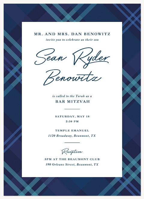 Plaid Border Bar Mitzvah Invitations