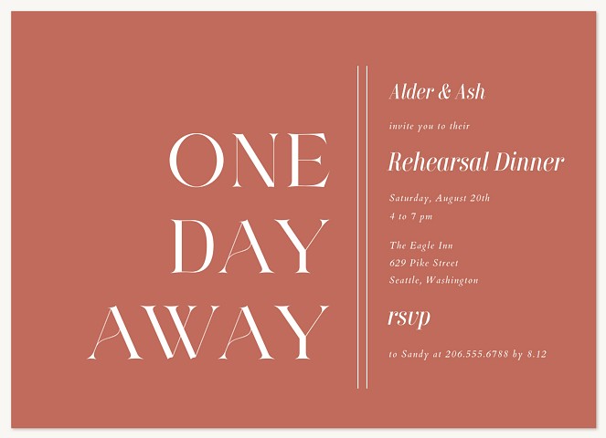 One Day Away Rehearsal Dinner Invitations