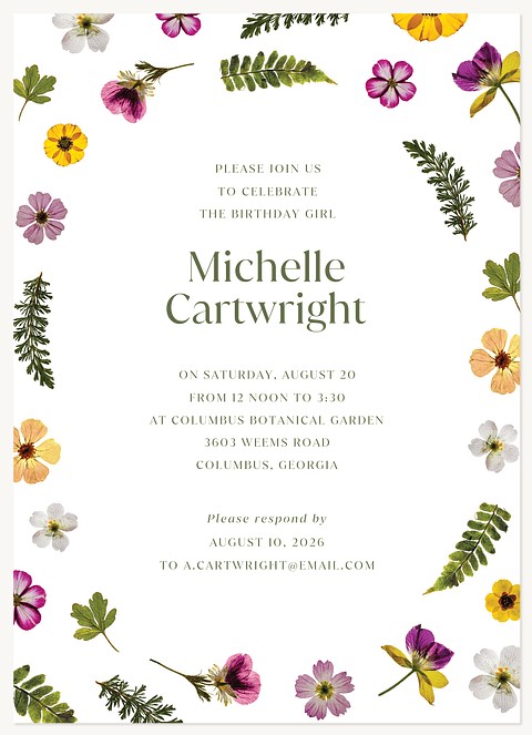 Wildflower Farm Adult Birthday Party Invitations