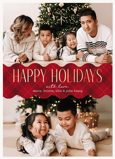 Plaid Scallops Personalized Holiday Cards