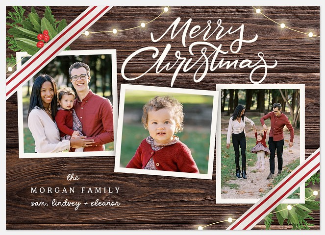 Rustic Lights Greenery Holiday Photo Cards