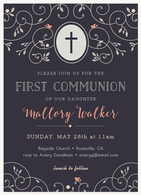 Ornate Vines First Communion Invitations