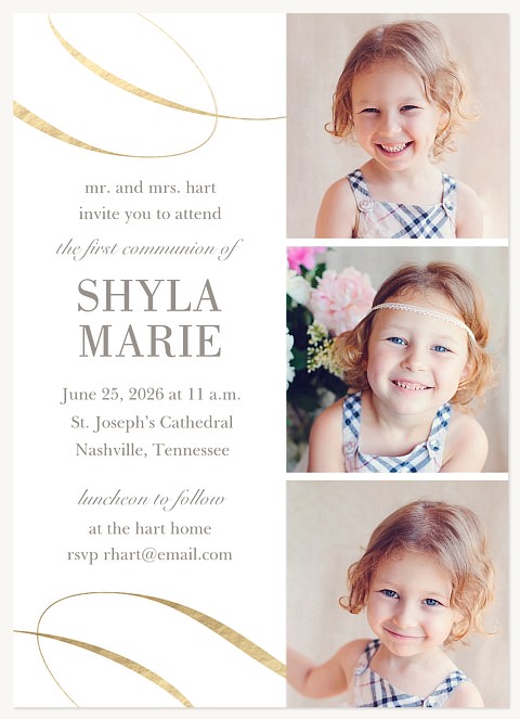 Graceful Ribbon First Communion Invitations
