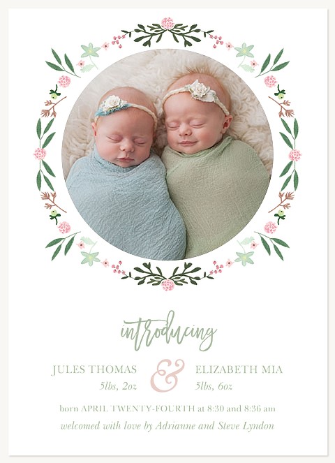 Garden Circle Twin Birth Announcements