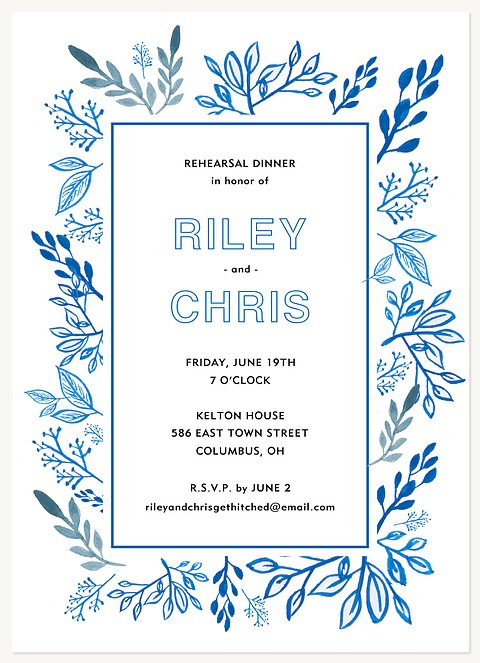 Blue Foliage Rehearsal Dinner Invitations