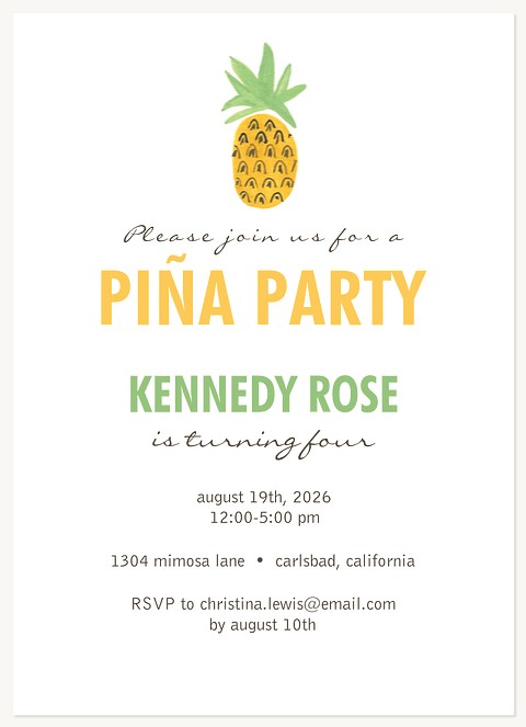 Pineapple Paradise Kids Birthday Invitations