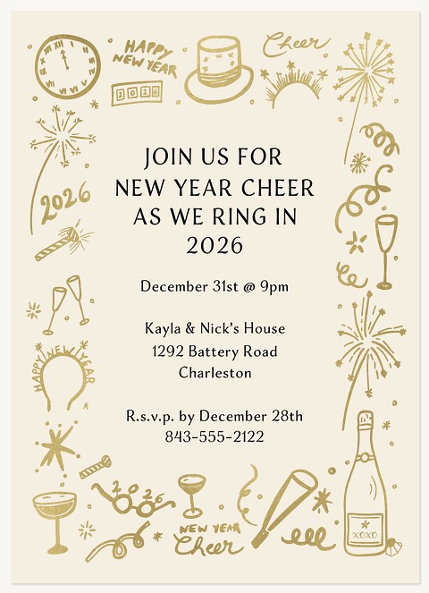 Cheerful New Year Holiday Party Invitations