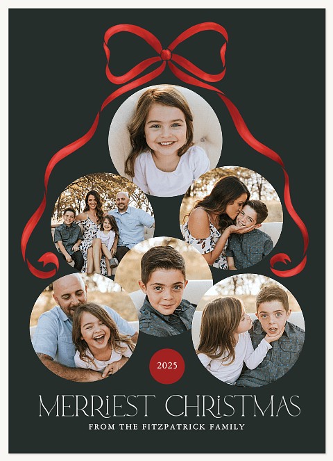 Bow on Ornaments Personalized Holiday Cards
