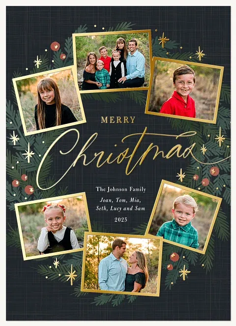 Photo Wreath Collage Personalized Holiday Cards