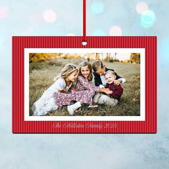 Crimson Stripes Personalized Ornaments