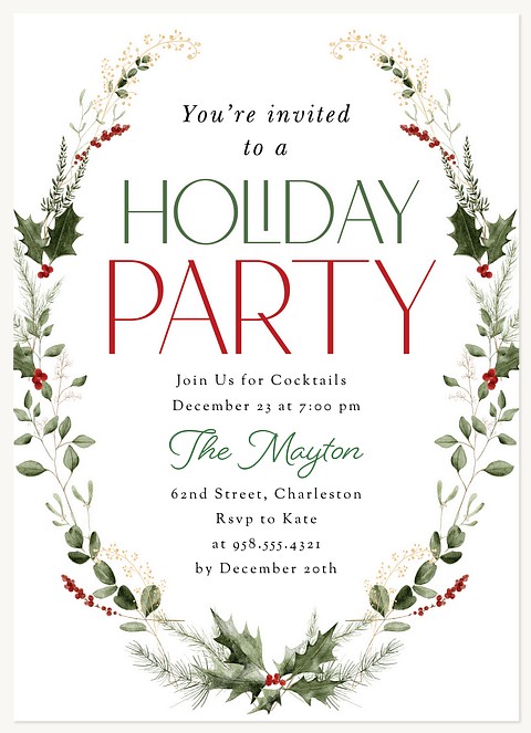 Party Holly Holiday Party Invitations