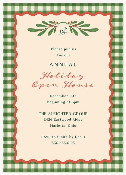 Green Gingham Holiday Party Invitations