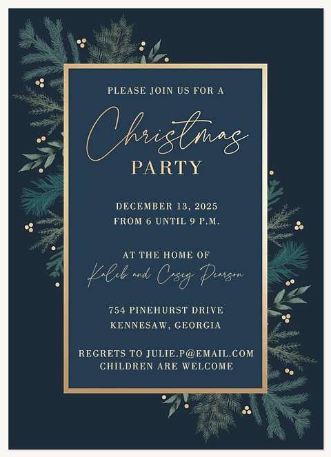 Gold Berries Holiday Party Invitations