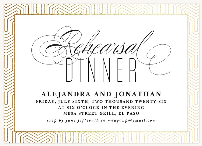 Flourished Deco Rehearsal Dinner Invitations