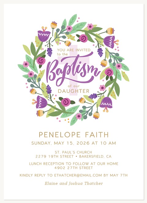 Bloomed Wreath Baptisms & Christening Invitations