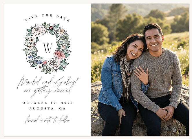 Floral Crest Save the Date Cards