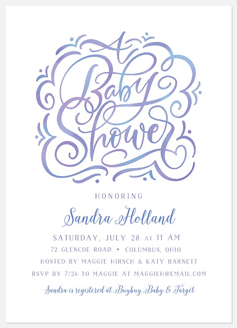 Watercolor Flourishes Baby Shower Invitations