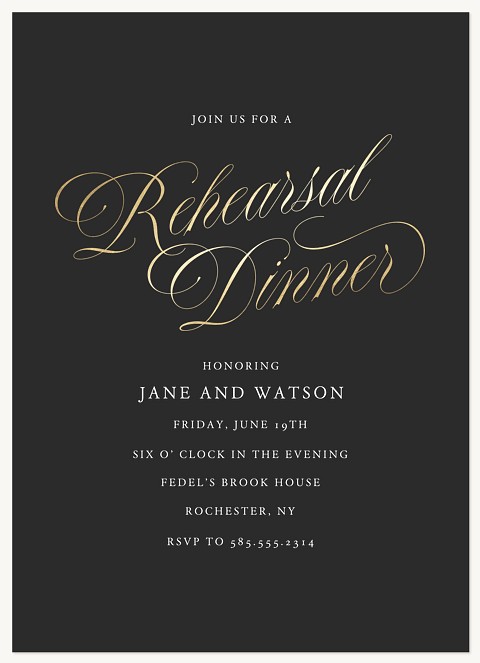 Gold Script Rehearsal Dinner Invitations