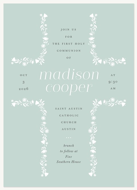 Elegant Cross First Communion Invitations