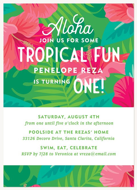 Tropical Fun First Birthday Invitations