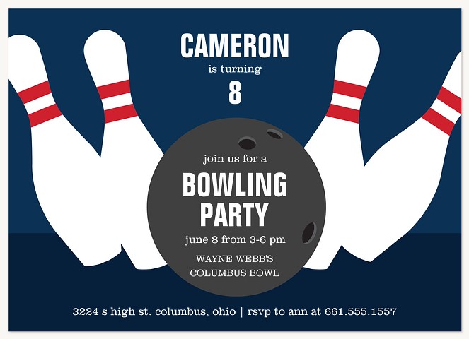 Classic Bowling Kids Birthday Invitations