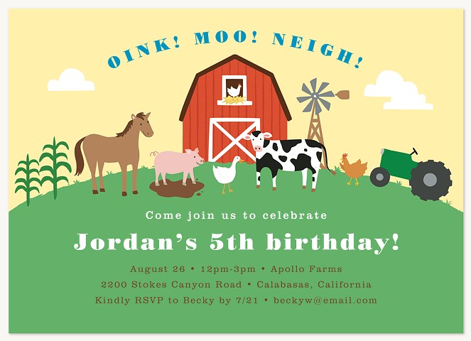 Farm Friends Kids Birthday Invitations