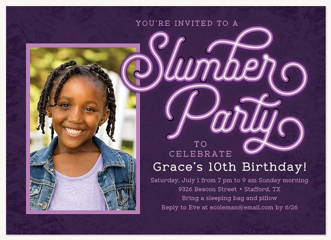 Neon Slumber Kids Birthday Invitations