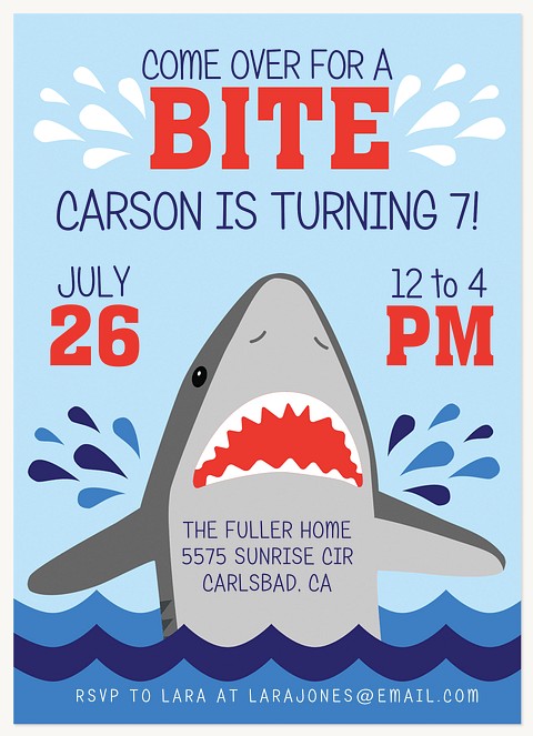 Shark Bite Kids Birthday Invitations