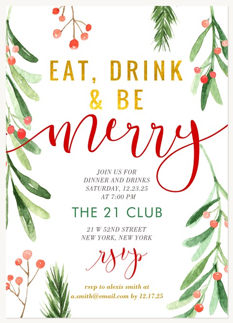 Winter Watercolor Holiday Party Invitations