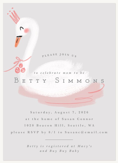 Swan Princess Baby Shower Invites