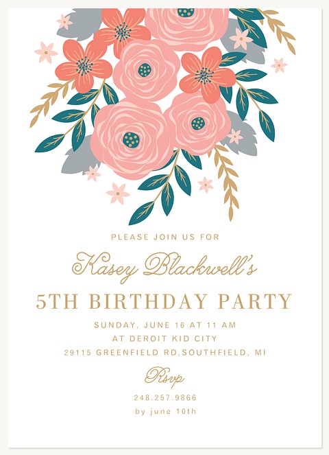 Woodland Floral Kids Birthday Invitations