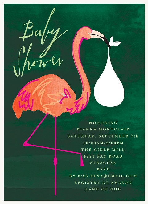 Flamingo Delivery Baby Shower Invites