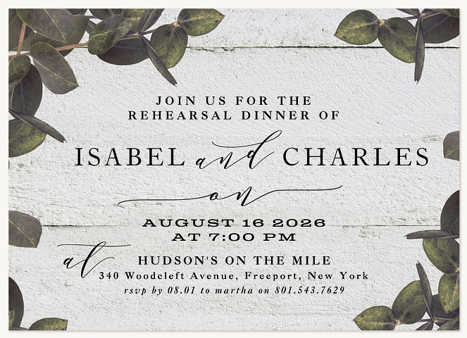 Antique Eucalyptus Rehearsal Dinner Invitations