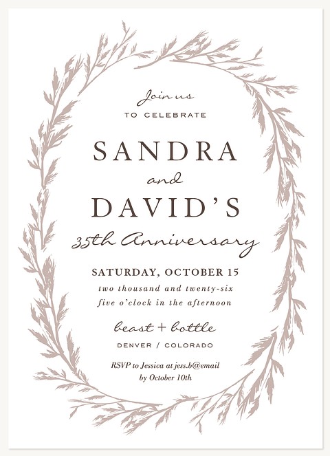 Oval Plume Wedding Anniversary Invitations