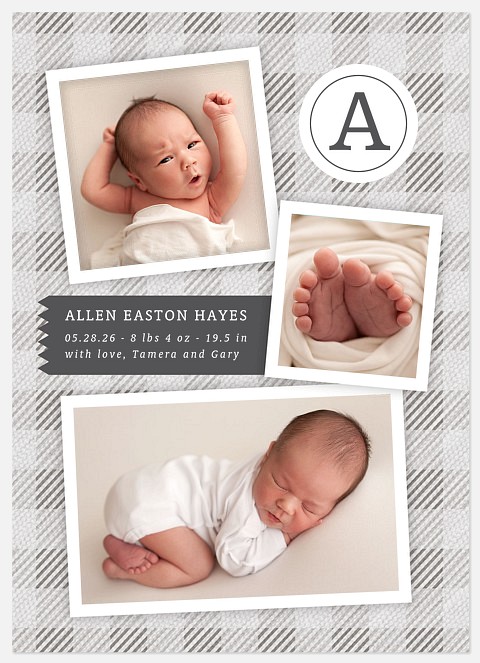 Linen Plaid Baby Birth Announcements