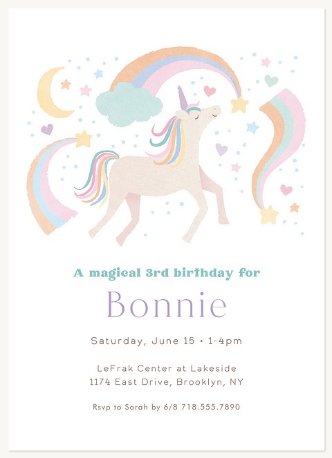 Unicorn Dreams Kids Birthday Invitations