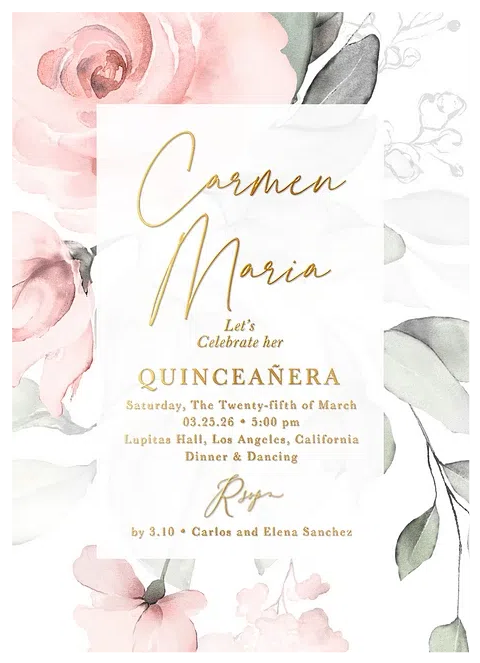 Watercolor Flowers Quinceañera Invitations