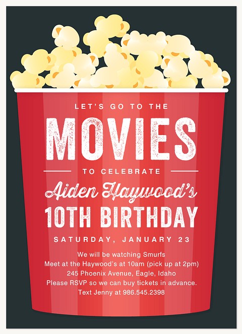 Movie Popcorn Kids Birthday Invitations