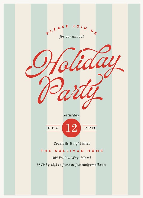 Vintage Stripes Holiday Party Invitations