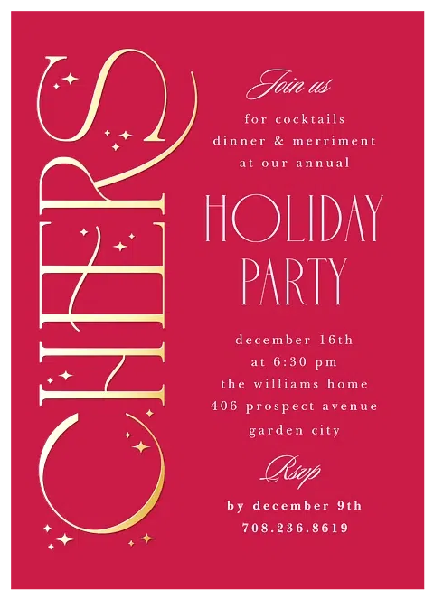 Sparkling Cheers Holiday Party Invitations