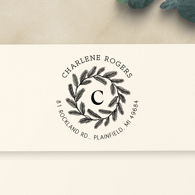Pine Wreath Monogram | Custom Rubber Stamps