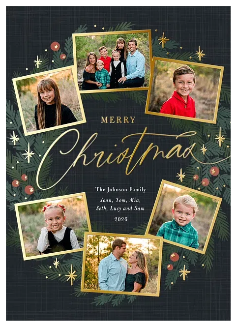 Photo Wreath Collage Personalized Holiday Cards