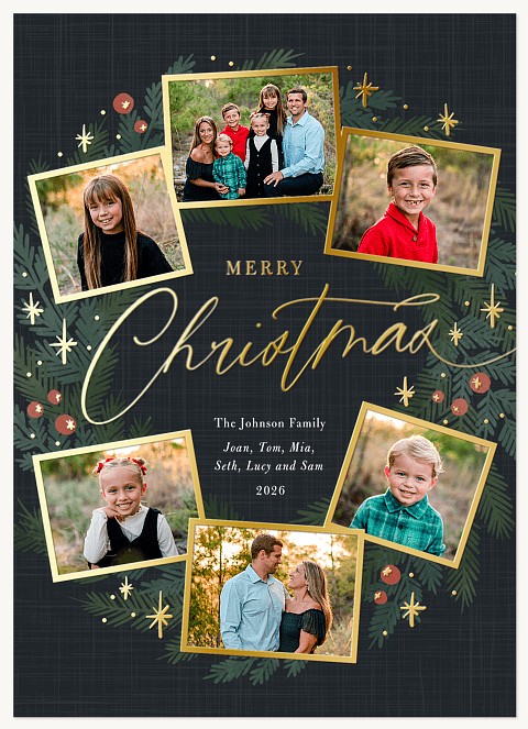 Photo Wreath Collage Personalized Holiday Cards
