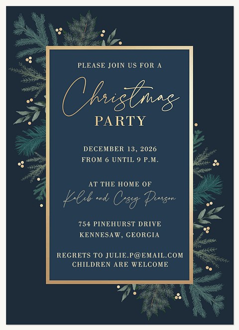 Gold Berries Holiday Party Invitations