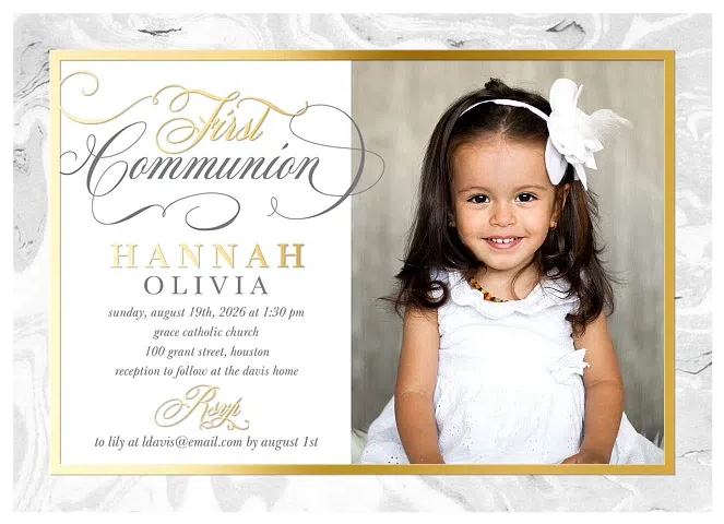 Marbled Celebration First Communion Invitations