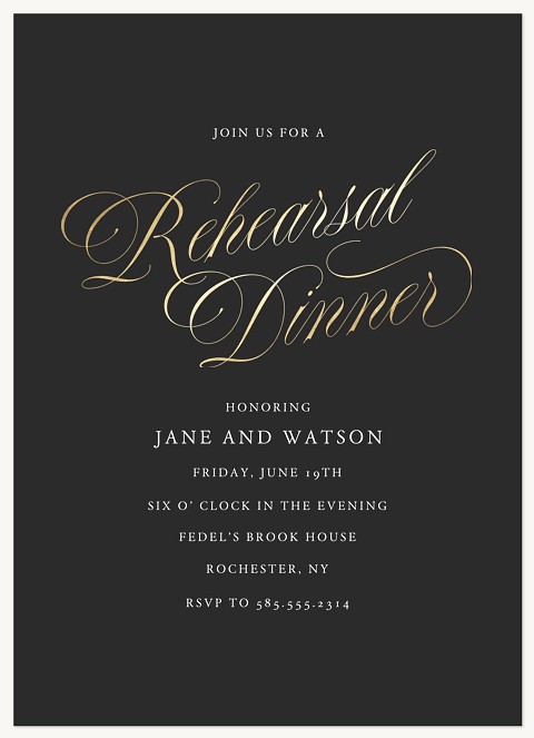 Gold Script Rehearsal Dinner Invitations