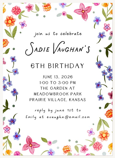 Petite Fleurs Kids Birthday Invitations